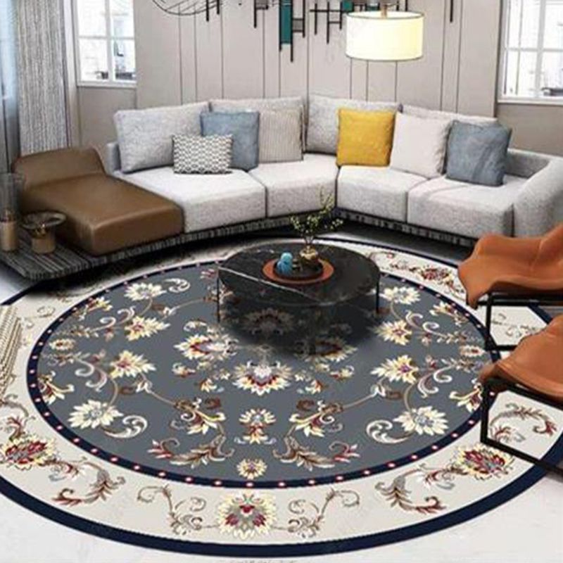 Runde mehrfarbige traditionelle Indoor-Teppiche Polyester Blumenmuster Teppich nicht rutschfestem Innenteppich für Wohnzimmer