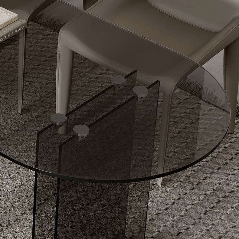 Glass Contemporary Free Form Dining Table Clear Glass Table with Double Pedestal