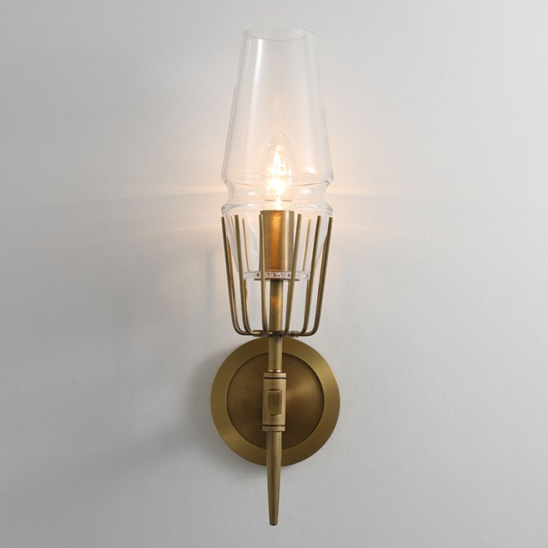 Metal Modern Wall Sconce Geometric Shape Wall Light with Glass Shade for Bedroom
