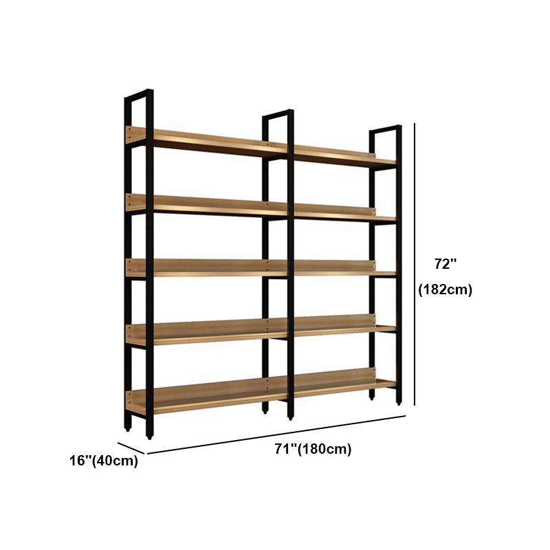 Vertical Industrial Etagere Bookshelf Steel Frame Solid Wood Shelf Bookshelf