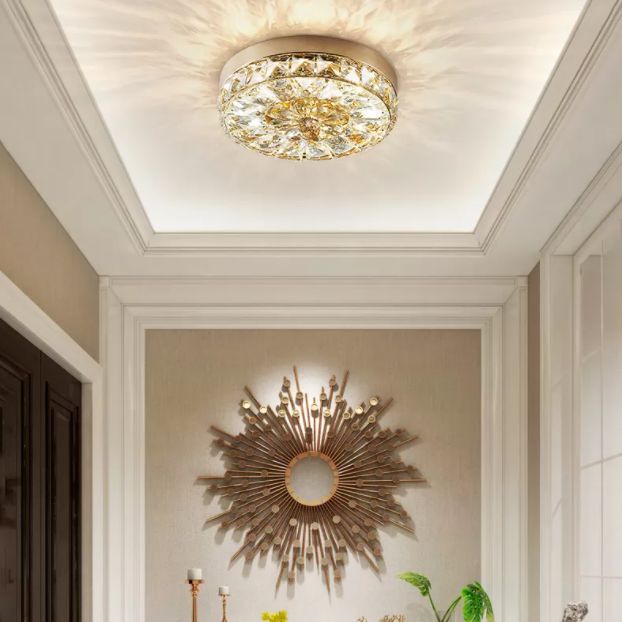 Contemporary K9 Crystal Flush Mount 1-Light Cylinder Flush Ceiling Light for Hallway