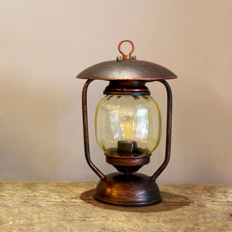 1 Table de kérosène léger Éclairage en laiton / cuivre en cuivre lampe de bureau en verre bronzé pour salle d'étude