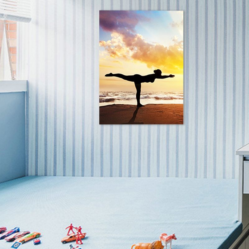 Hellfarbenes, sportliches Mädchen-Leinwand-Wanddekor im zeitgenössischen Stil mit Struktur für das Esszimmer