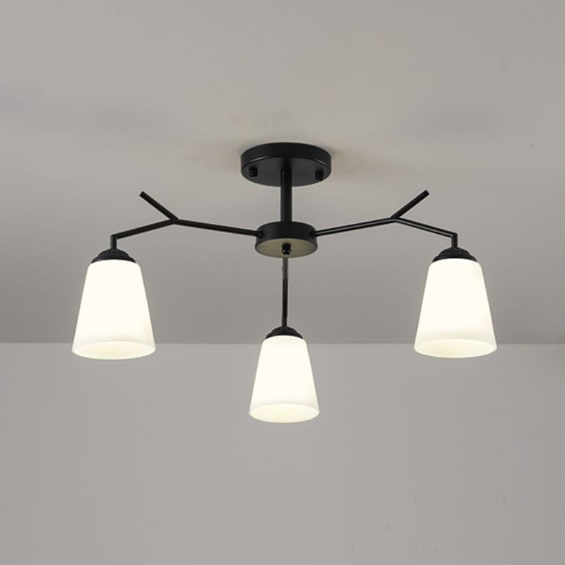 Black Shaded Semi Flush Light Fixture Simplicity Glass Living Room Semi Flush Mount Light