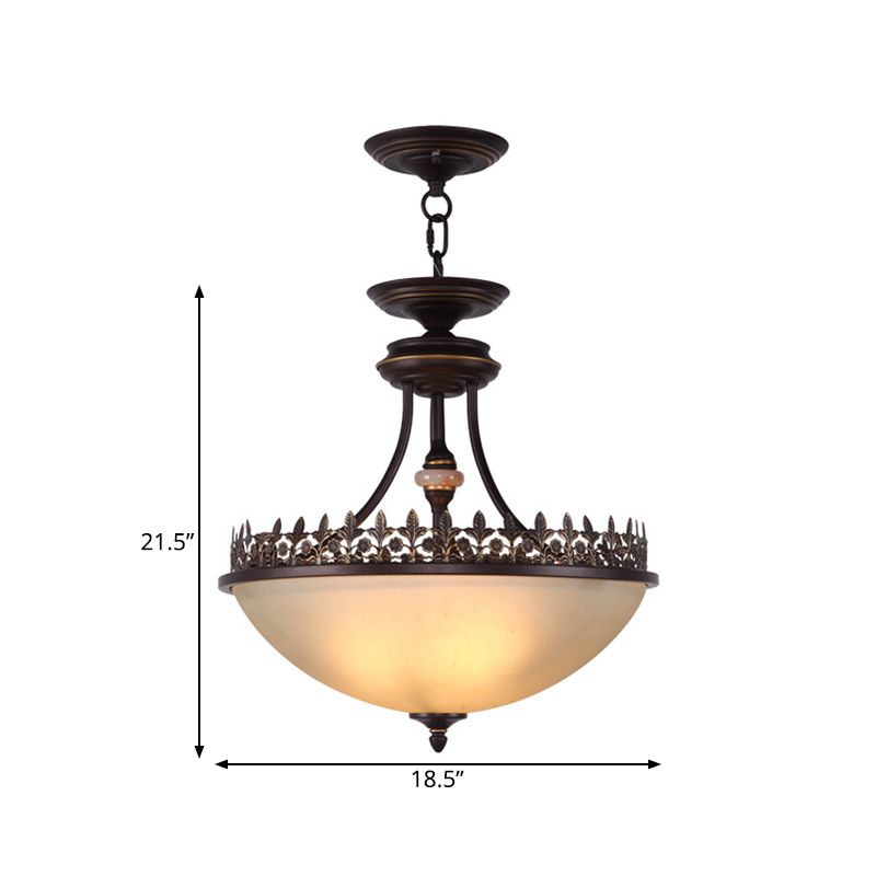 Bowl Bedroom Pendant Chandelier Rural Frosted Glass 3 Bulbs Black Hanging Light Fixture