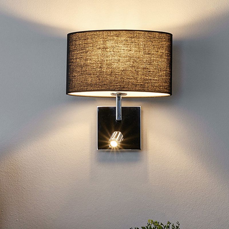Contemporary Oval Wall Mount Light Fabric LED Wall Sconce Lighting in Black for Bedside