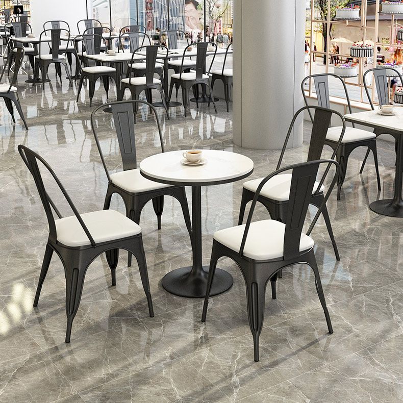 Industrial Dining Room Table White Sintered Stone Table with Black Metal Base