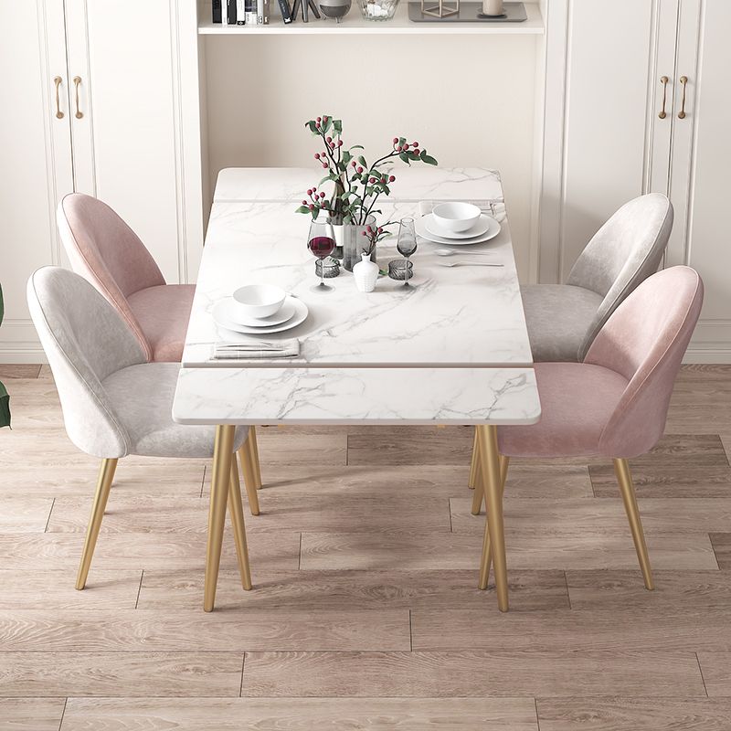 Rectangle Golden Base Dining Table Glam Stone 4 Legs Dining Table