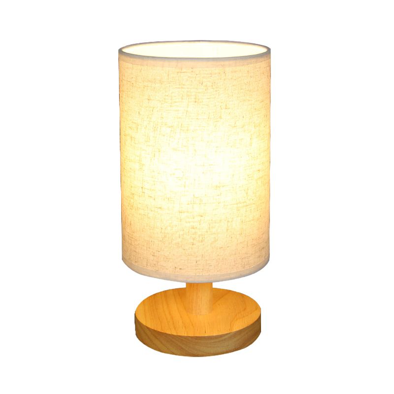 Attività del cilindro in tessuto illuminazione giapponese 1 lampada da lettura in lampadina in bianco/lino con base in legno
