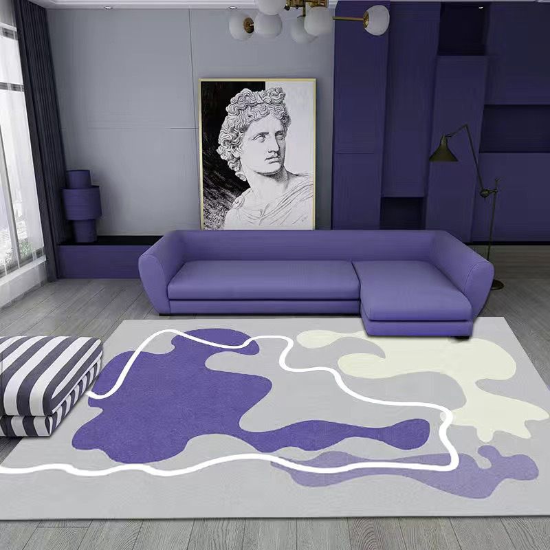 Beige Color Block Rug Polyester Casual Indoor Rug Stain Resistant Rug for Living Room