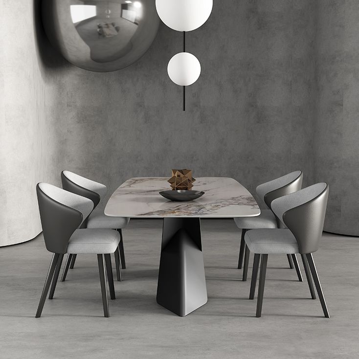 Modern Style Sintered Stone Dining Table with Standard Height Table and Black Pedestal Base