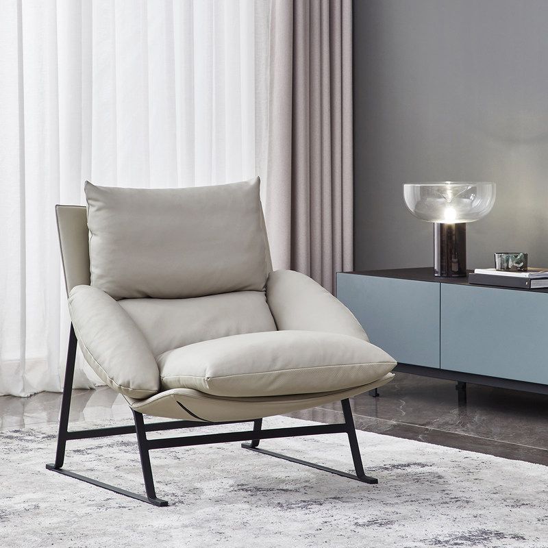 Contemporary 35.5"Wide Faux Leather Sewn Pillow Back Lounge Chair