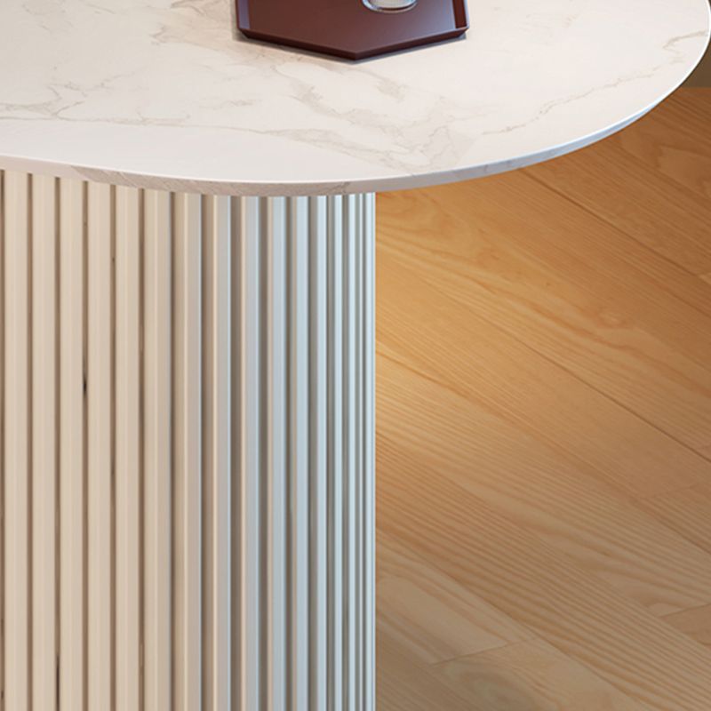 Slate and Metal Table Glam Style Simple Restaurant White Oval Dining Table