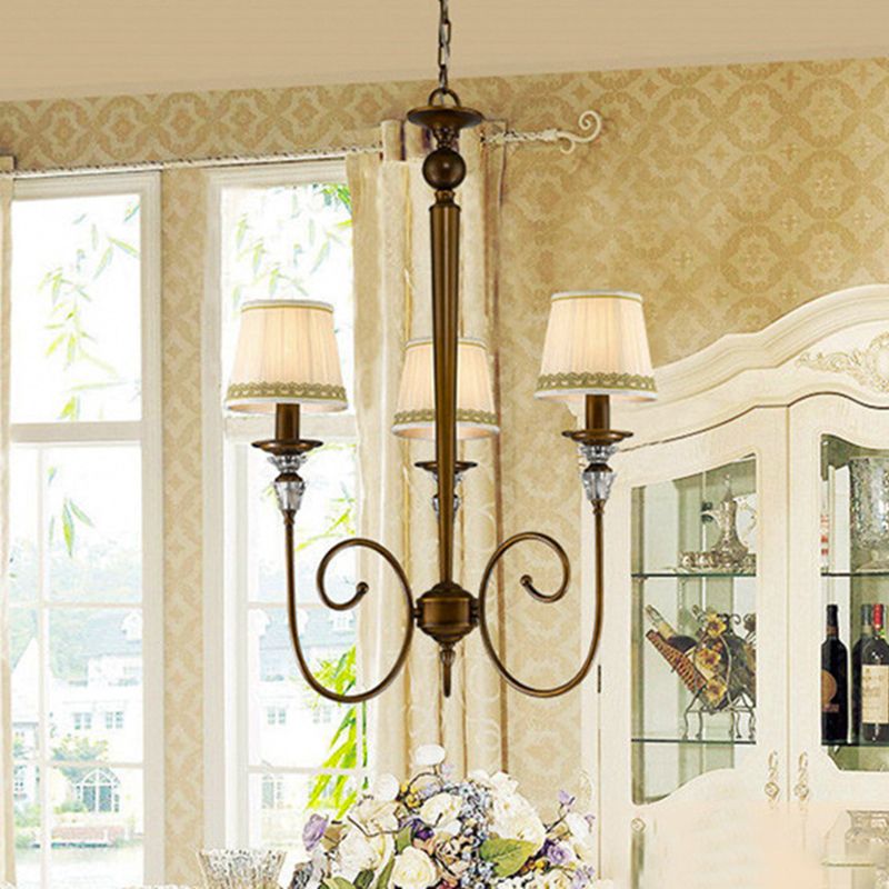 3 Lights Tapered Chandelier Classic White Fabric Pendant Light Fixture for Living Room