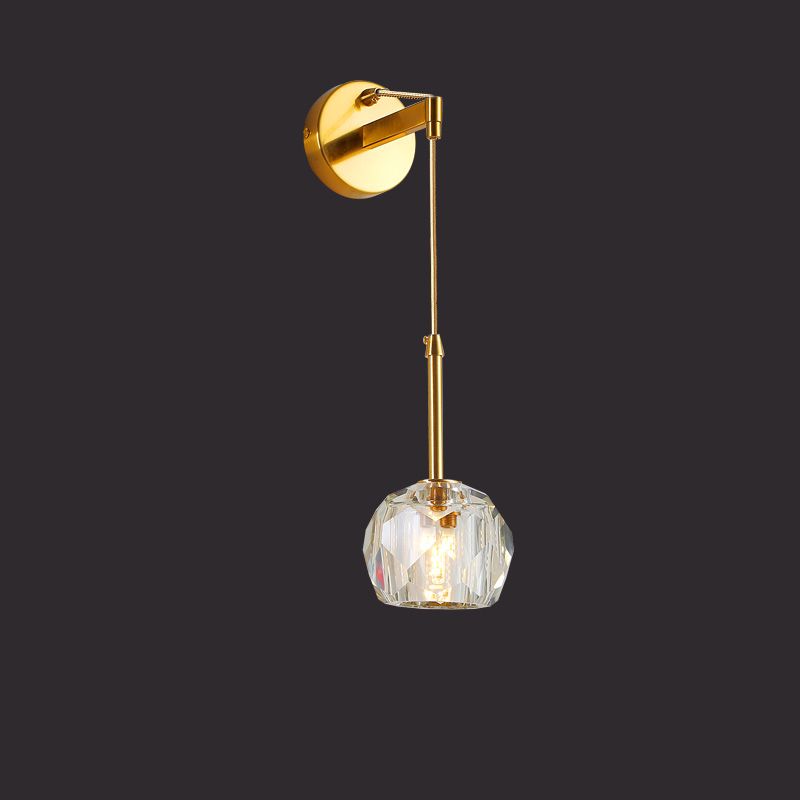 Luz de pared de metal moderna Globe Gold Wall Donce con cristal para sala de estar