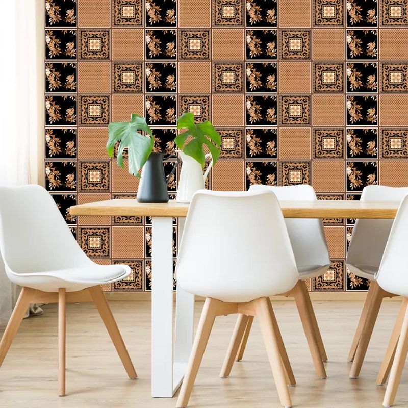 Retro Flower Patterned Wallpaper Panels Brown Peel and Paste Wall Art for Living Room