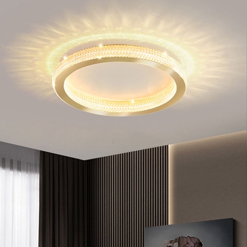 Single Golden Flush Mount Lighting Circle Glass LED Ceiling Light for Living Room