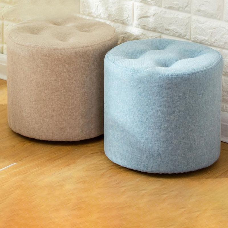 Contemporary Pouf Ottoman Fabric Upholstered Tufted Solid Color Cylinder Shape Ottoman