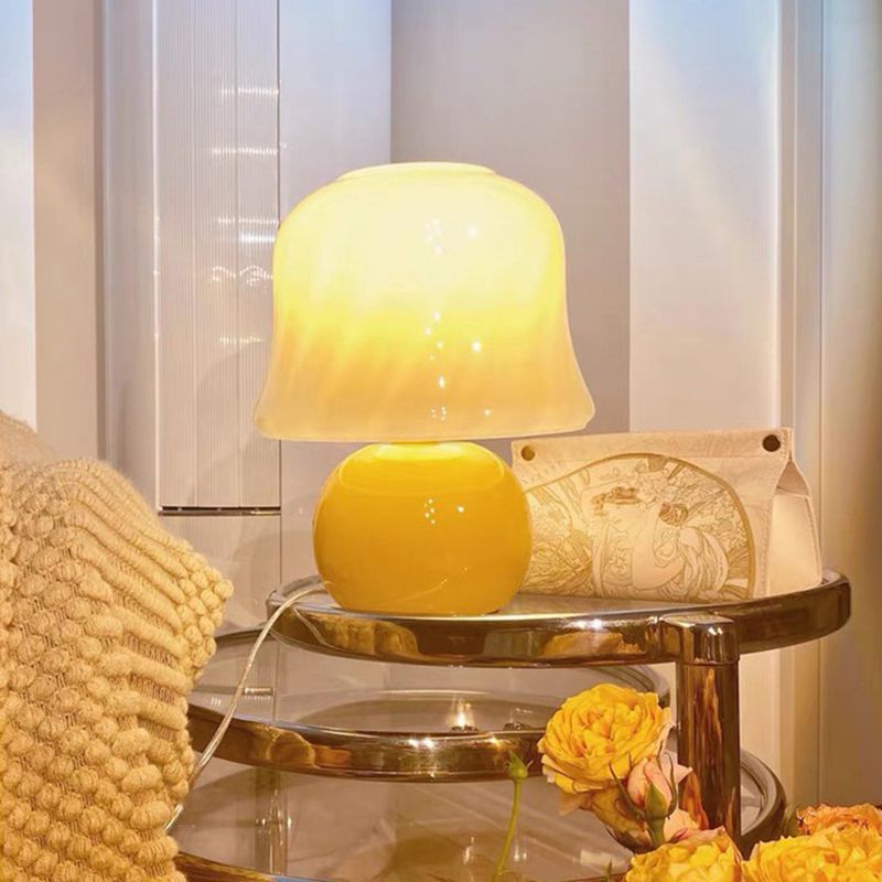 Mushroom Shaped Table Light Nordic Glass 1-Bulb Living Room Night Lamp in Yellow
