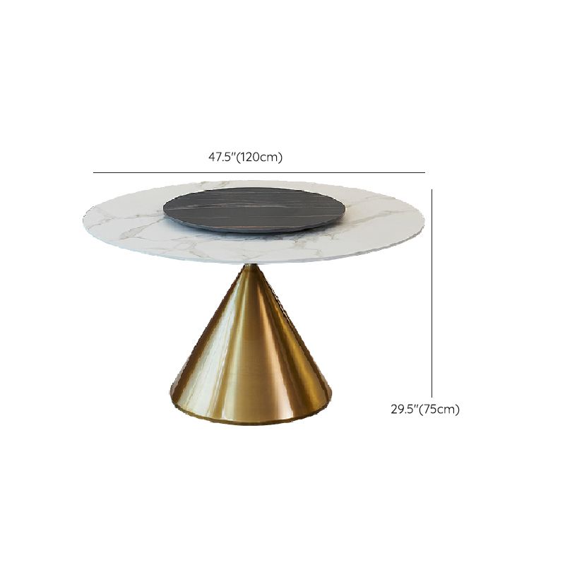 Glam Style Dining Round Table Sintered Stone Table with Turntable for Home