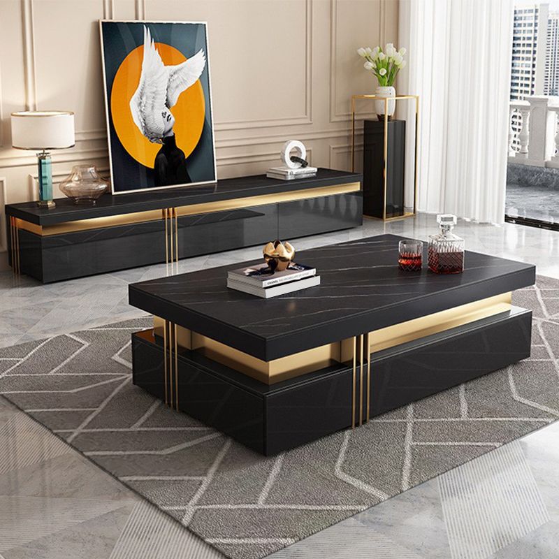 Slate Coffee or End Table with 4 Storage Drawers Contemporary