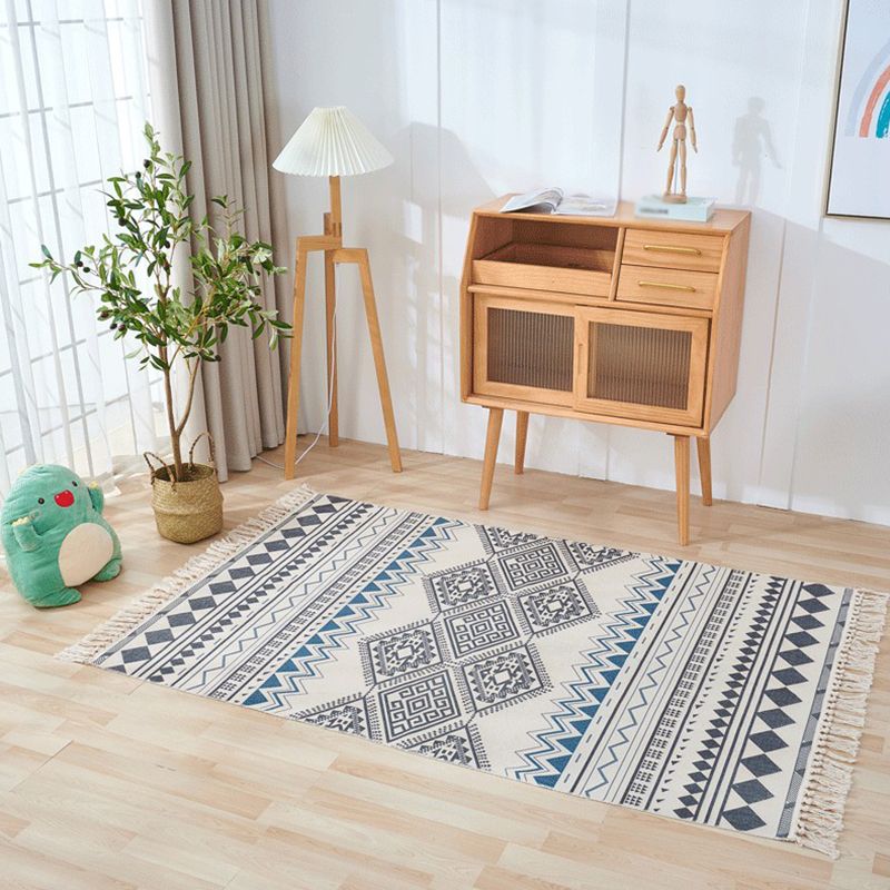 Mehrfarbiger Boho -Bereich Teppich mit Fringe Americana Print Teppich -Baumwoll -Mischteppich für die Heimdekoration