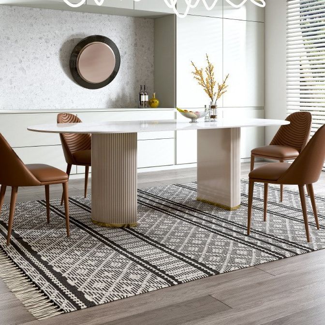 Glam Oval Standard Dining Table White Sintered Stone Dining Table for Kitchen