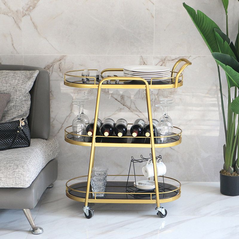 Modern Rolling Kitchen Trolley Glass Open Storage Prep Table
