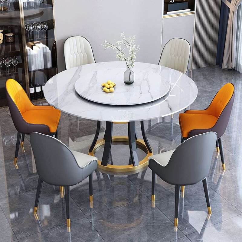 Mesa redonda de piedra contemporánea, mesa de comedor de altura estándar con base de pedestal