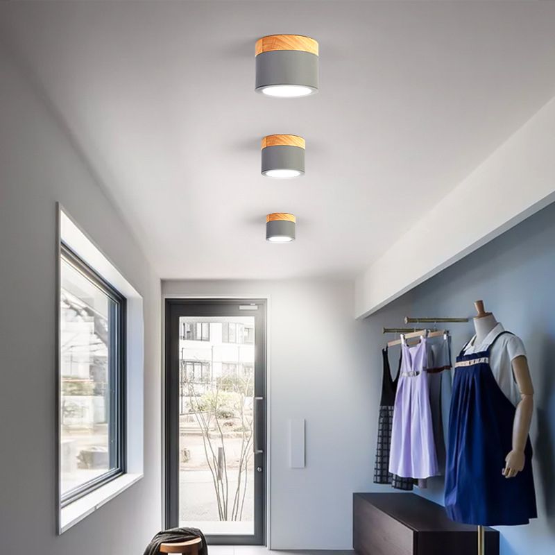 Cylinder Modern Flush Mount Metal and Wood LED Ceiling Flush Lighting