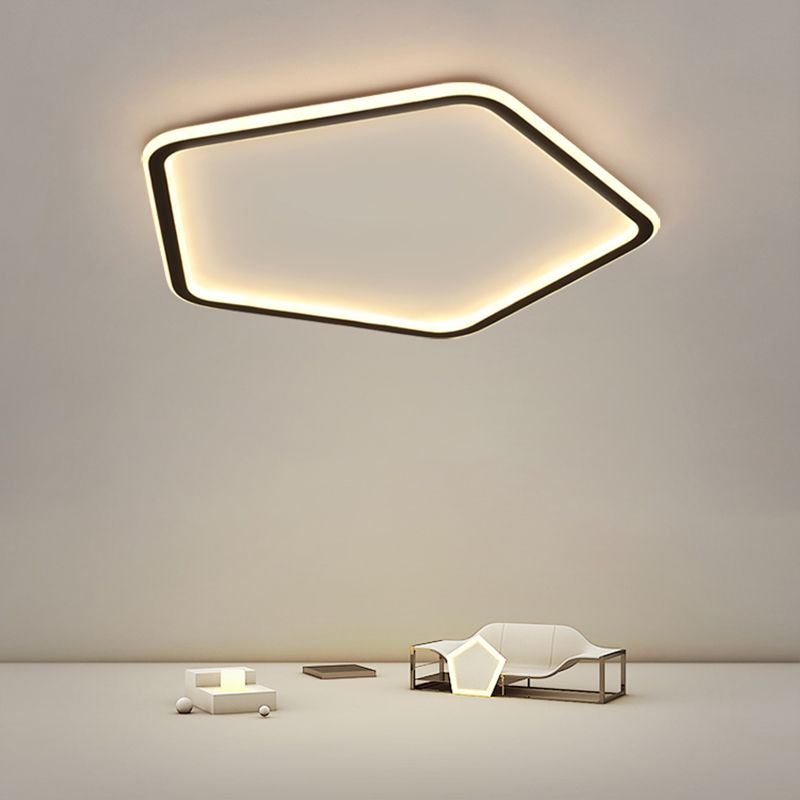 Minimalist Pentagon Ultrathin Ceiling Light Aluminum Bedroom LED Flush Mount Light in Black