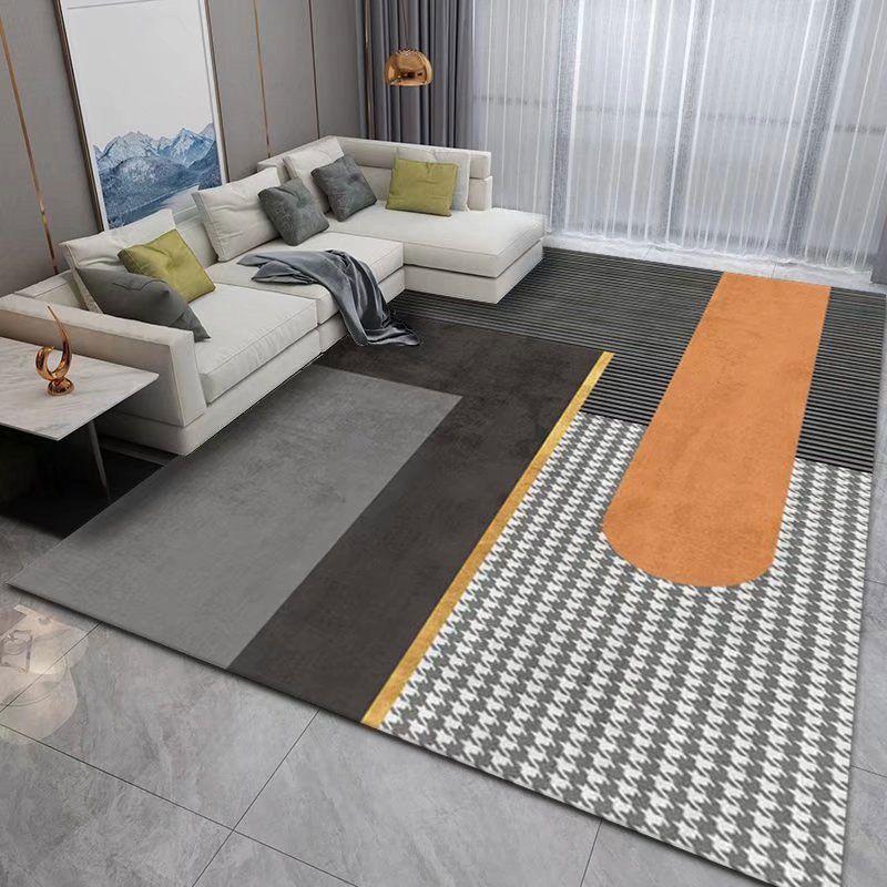 Dark Gray Modern Rug Polyester Geometric Area Rug Washable Rug for Sitting Room