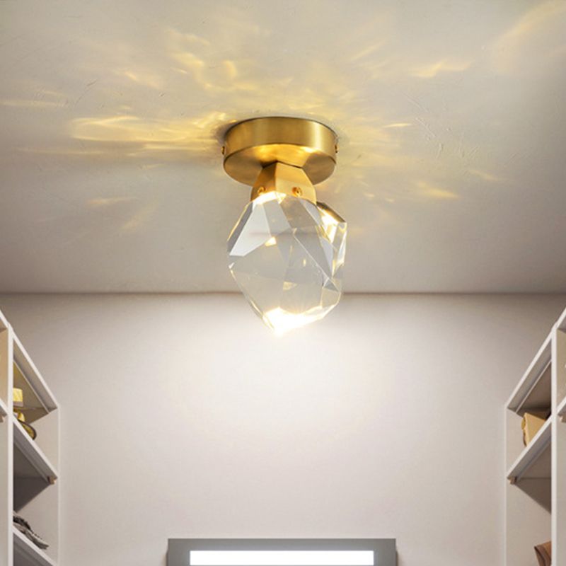 LED Flush Ceiling Light Minimalist Geometric Crystal Block Flush Mount Spotlight in Brass