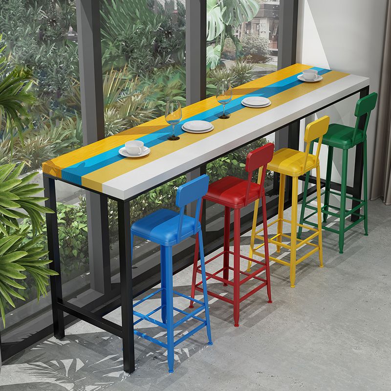 Modern 1/5/9 Pieces Bar Table Set Rectangle Pine Wood Counter Table with Backrest Stools