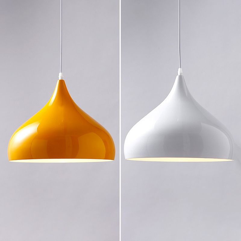 Glossy Finish Aluminum Simplicity Hanging Light 13.7" Wide Nordic Macaroon Style Lighting Pendant in Bedroom