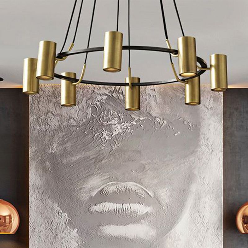 Circle Living Room Spotlight Chandelier Metal 8-Head Contemporary Hanging Pendant Light in Gold