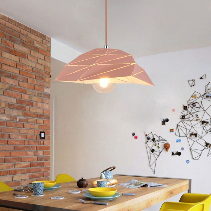 Luz de colgante de techo de 1 luz contemporánea con sombra de metal rosa/amarillo/verde lámpara colgante asimétrica