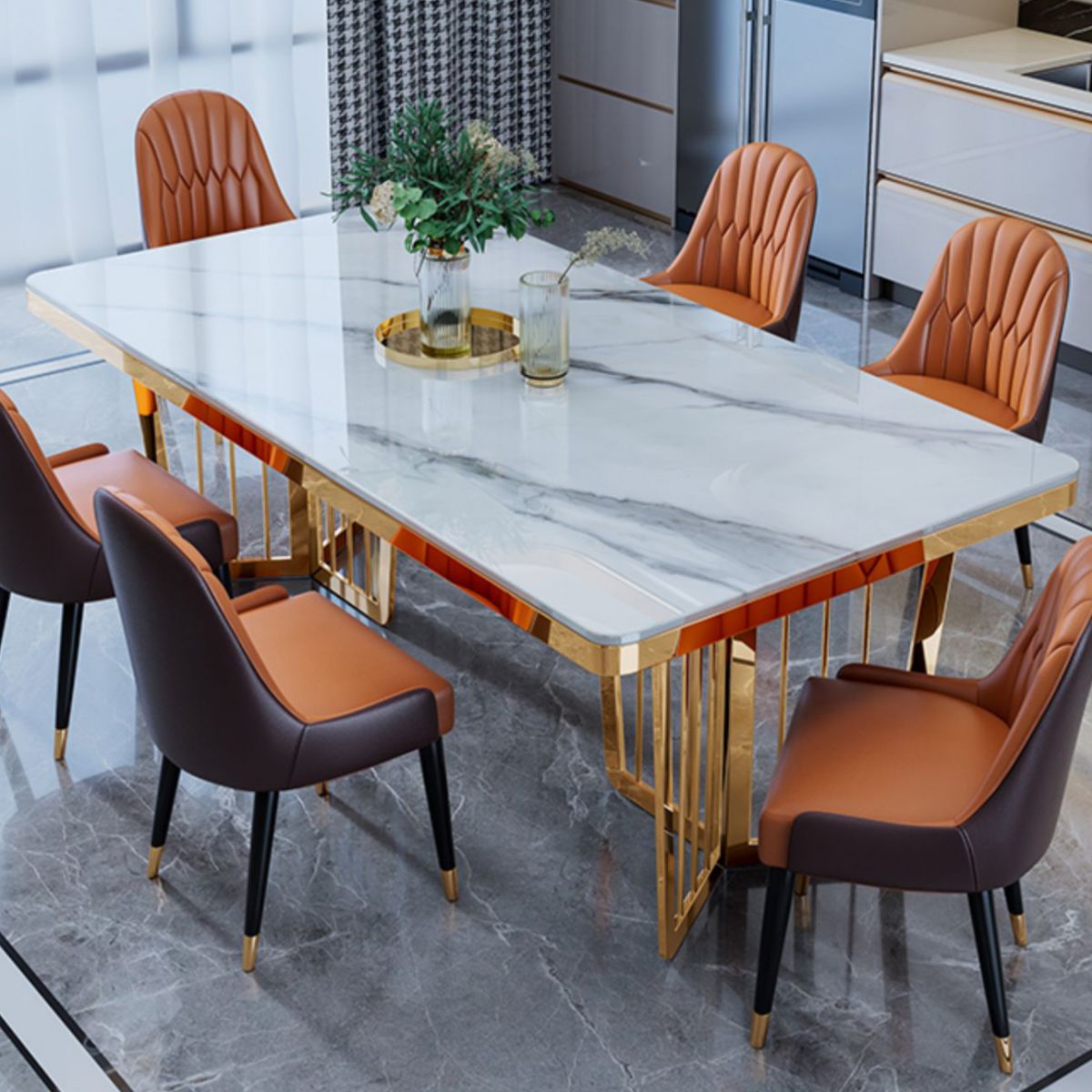 Traditional Luxury Dining Table Black Marble Rectangle Dining Table for Home