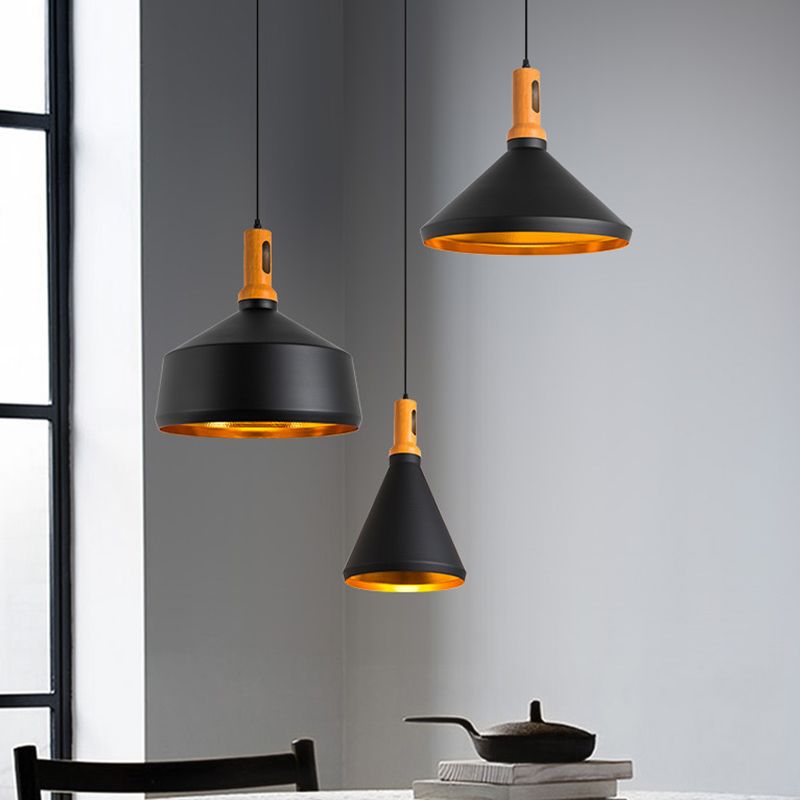 Black and Gold Inner Geometric Pendant Industrial Retro Metal 1-Light Bistro Hanging Light