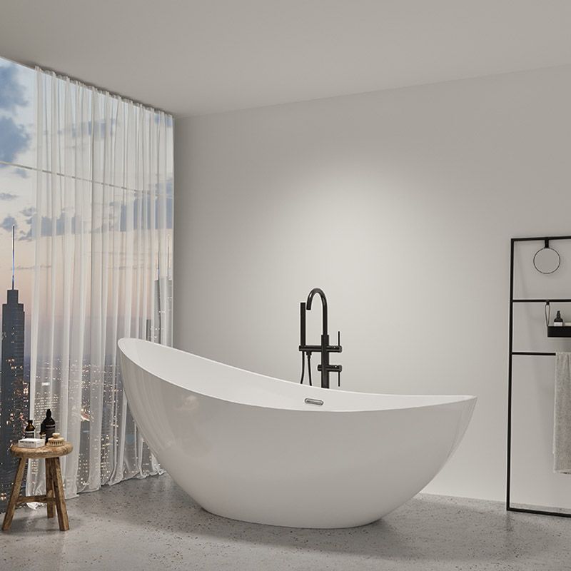 Contemporary White Acrylic Oval Bathtub Soaking Freestanding Tub