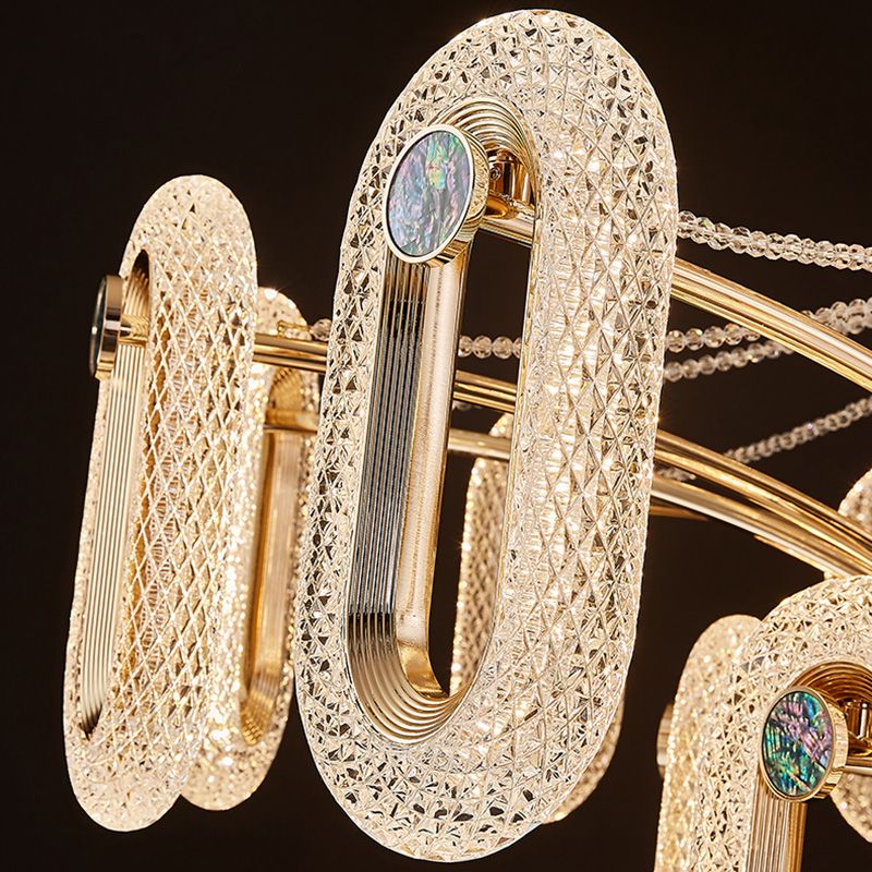 Postmodern LED Chandelier Oval Shape Suspension Lamp with Crystal Beads