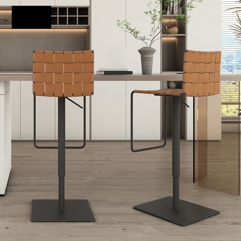 Industrial Leather Bar Stool Backrest Adjustable Counter Stool for Living Room