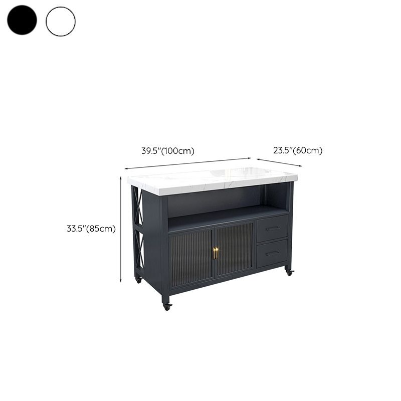 Modern Marble Island Table Dining Room Kitchen Trolley with Storage Cabinet