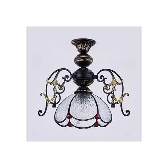 Lampada a sospensione per petalo Tiffany vintage Finitura nera 1 leggero poggiatema di vetro appeso in vetro in chiaro/blu
