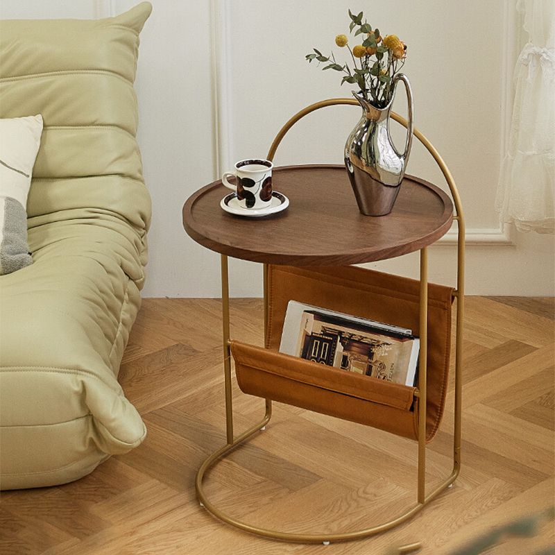 Contemporary Corner Table Round Wood Side Table with Storage