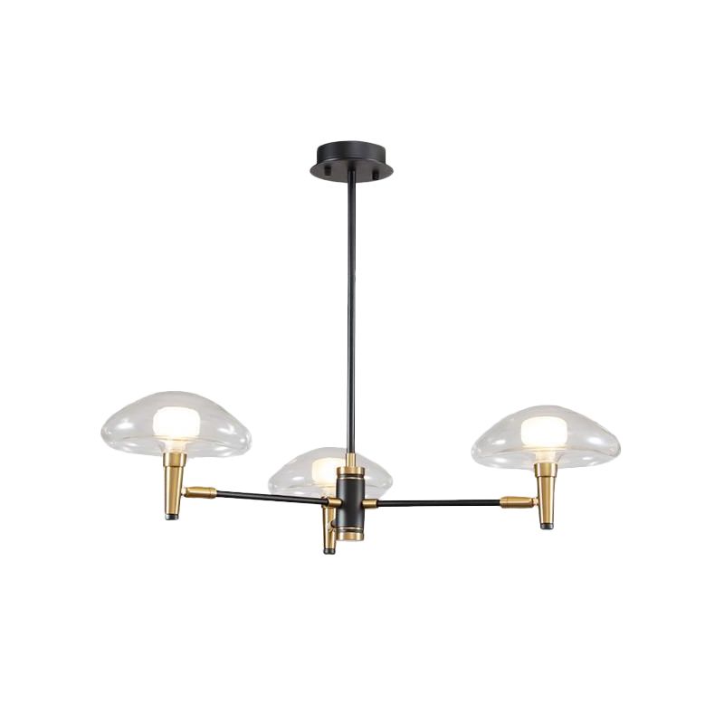 3-Light Bedroom Chandelier Modernism Black Pendant Light Fixture with Jellyfish Clear Glass Shade