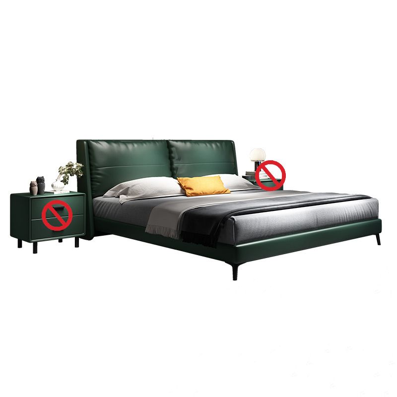 Scandinavian Wooden Panel Bed Green Genuine Leather Standard Bed