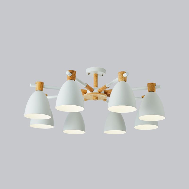 Nordic Style Chandelier Bell Shade Wooden Ceiling Light Fixture for Living Room