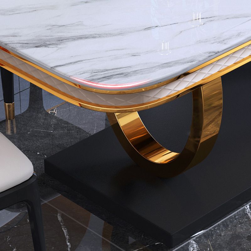 Stone Top Dining Table Traditional Luxury Table with Pedestal in Gold