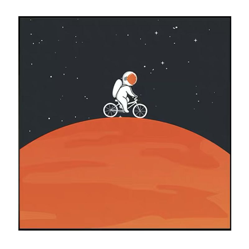 Moon Landing Astronaut Wall Decor Childrens Art Textured Canvas Print for Bedroom
